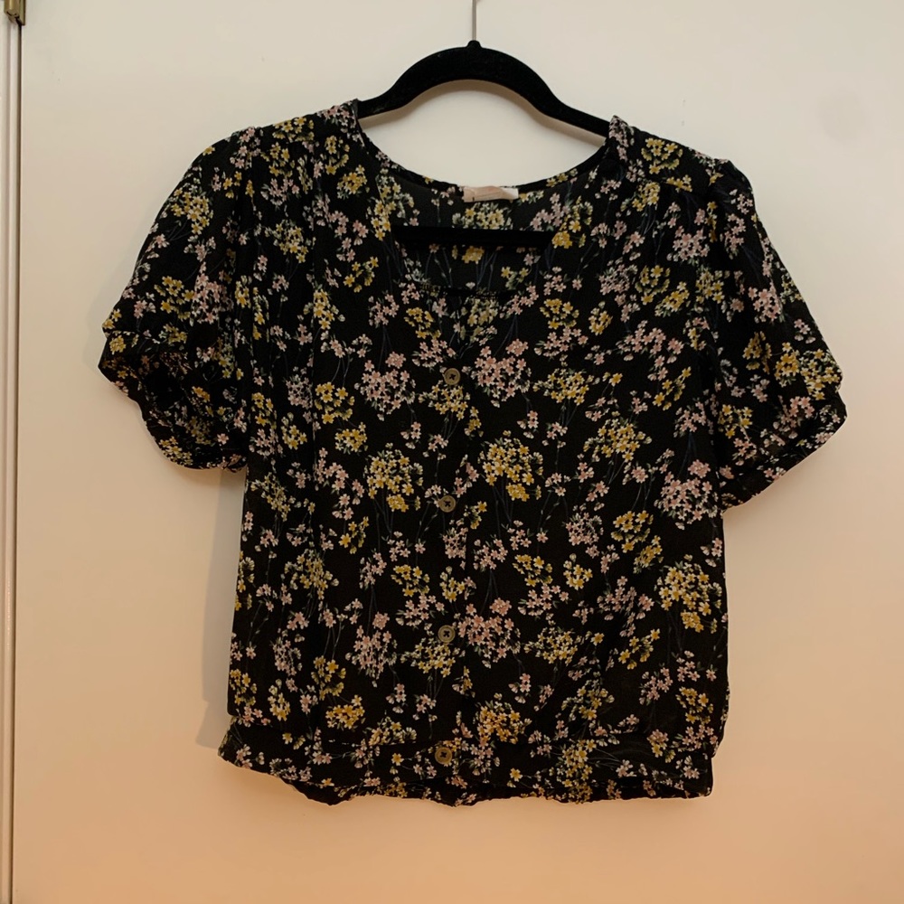 Black floral blouse with buttons